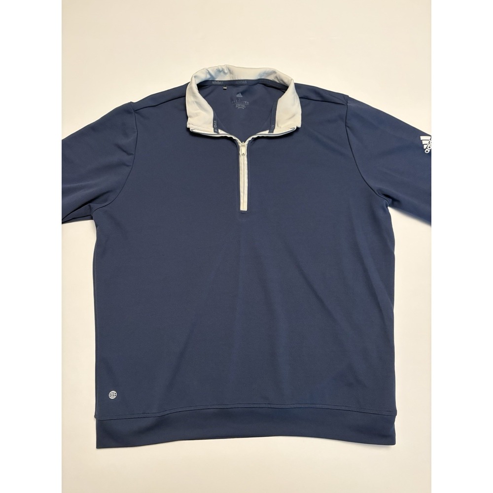 Adidas Climalite Mens Large Navy Blue Quarter Zip Pullover Long Sleeve Shirt